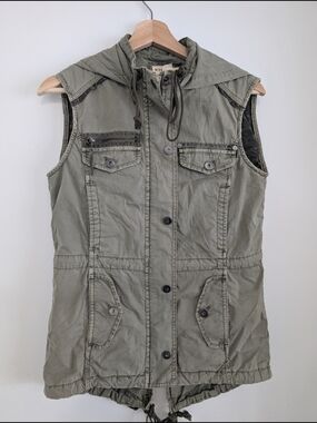 Marrakech XS Cargo Vest Anthropology Army Green Cotton Zip Up Sleeveless Top